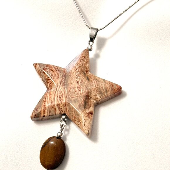 2/$20, Large Earthy Crazy Lace Agate Pendant, Genuine Gemstone Star Pendant - Picture 8 of 13